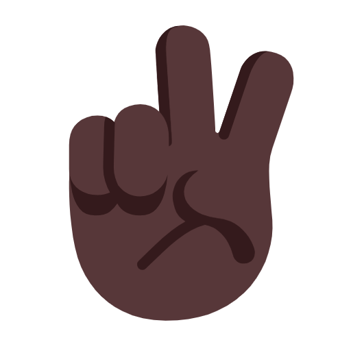 Microsoft design of the victory hand: dark skin tone emoji verson:Windows-11-23H2