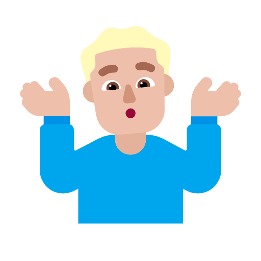 Microsoft design of the man shrugging: medium-light skin tone emoji verson:Windows-11-23H2