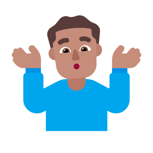Microsoft design of the man shrugging: medium skin tone emoji verson:Windows-11-23H2