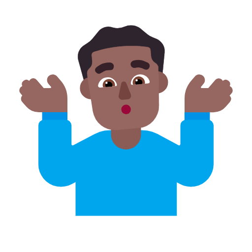 Microsoft design of the man shrugging: medium-dark skin tone emoji verson:Windows-11-23H2