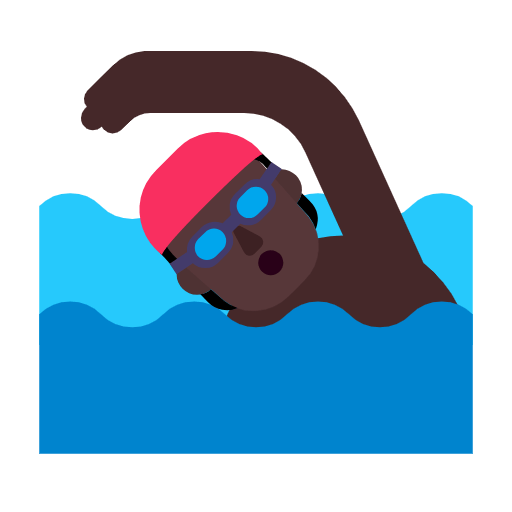 Microsoft design of the person swimming: dark skin tone emoji verson:Windows-11-23H2