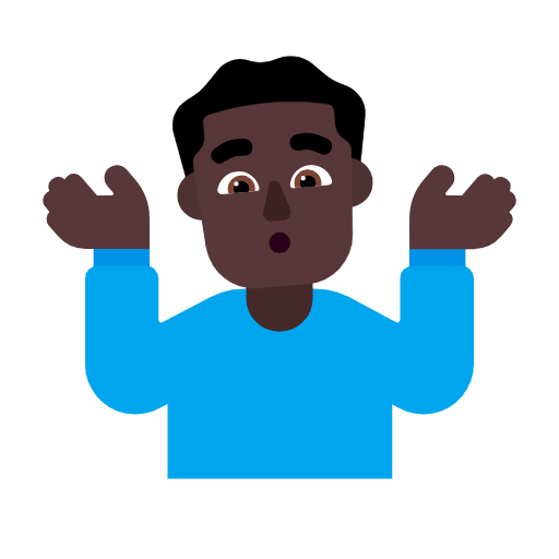 Microsoft design of the man shrugging: dark skin tone emoji verson:Windows-11-23H2