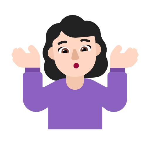 Microsoft design of the woman shrugging: light skin tone emoji verson:Windows-11-23H2