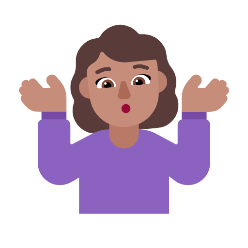 Microsoft design of the woman shrugging: medium skin tone emoji verson:Windows-11-23H2