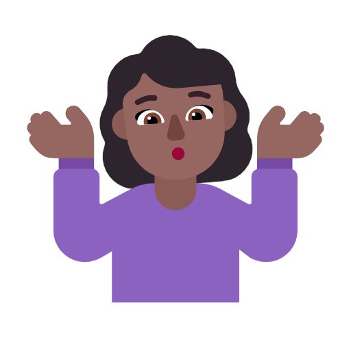 Microsoft design of the woman shrugging: medium-dark skin tone emoji verson:Windows-11-23H2