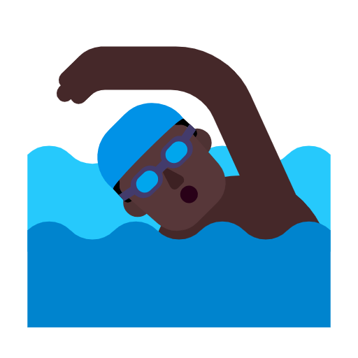 Microsoft design of the man swimming: dark skin tone emoji verson:Windows-11-23H2