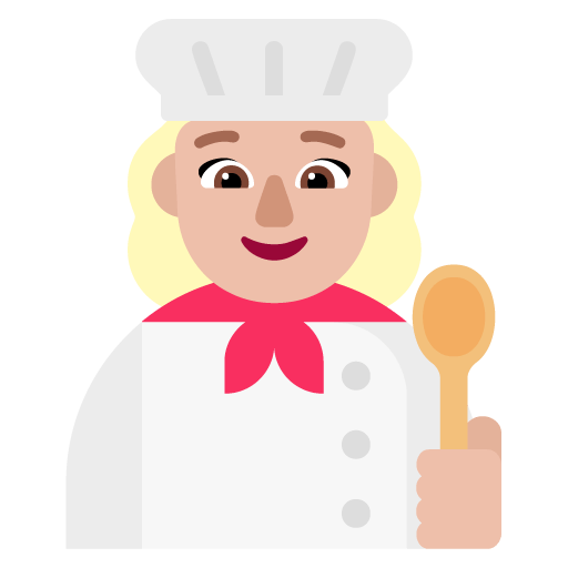 Microsoft design of the woman cook: medium-light skin tone emoji verson:Windows-11-22H2