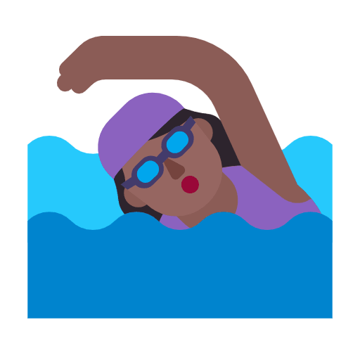 Microsoft design of the woman swimming: medium-dark skin tone emoji verson:Windows-11-23H2