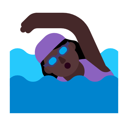 Microsoft design of the woman swimming: dark skin tone emoji verson:Windows-11-23H2