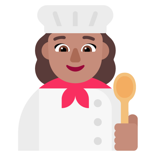 Microsoft design of the woman cook: medium skin tone emoji verson:Windows-11-22H2