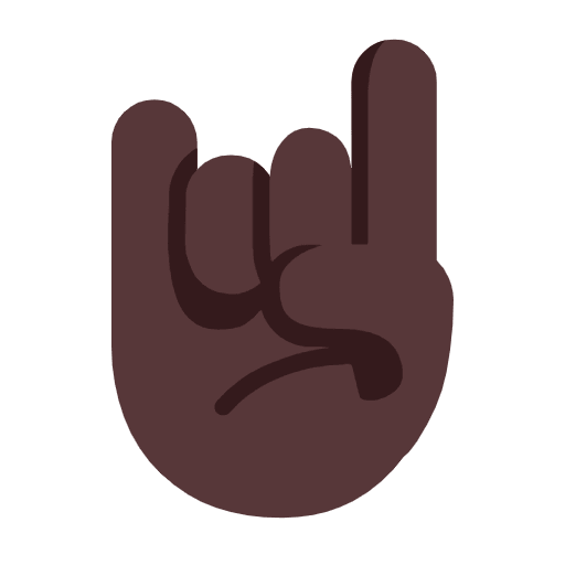 Microsoft design of the sign of the horns: dark skin tone emoji verson:Windows-11-23H2