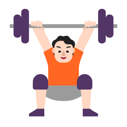 Microsoft design of the person lifting weights: light skin tone emoji verson:Windows-11-23H2
