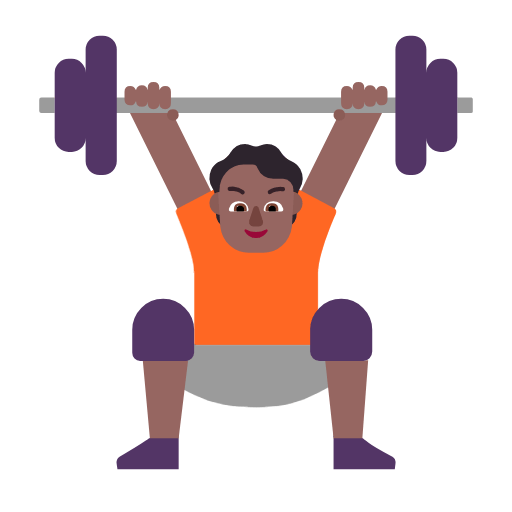 Microsoft design of the person lifting weights: medium-dark skin tone emoji verson:Windows-11-23H2