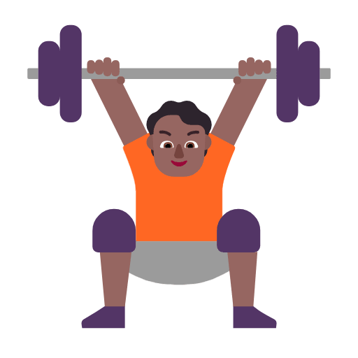 Microsoft design of the person lifting weights: medium-dark skin tone emoji verson:Windows-11-23H2
