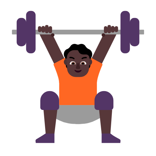Microsoft design of the person lifting weights: dark skin tone emoji verson:Windows-11-23H2