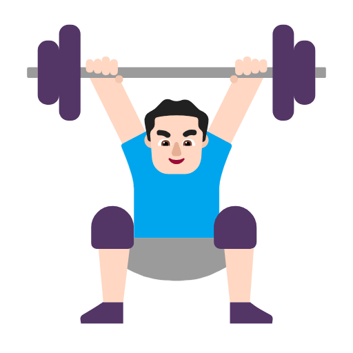 Microsoft design of the man lifting weights: light skin tone emoji verson:Windows-11-23H2