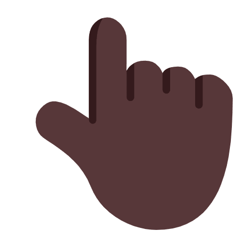 Microsoft design of the backhand index pointing up: dark skin tone emoji verson:Windows-11-23H2