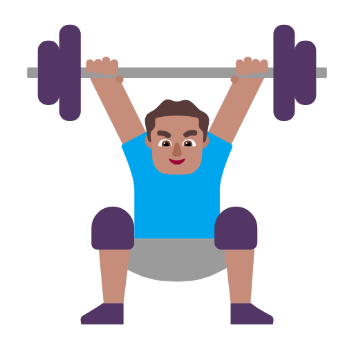 Microsoft design of the man lifting weights: medium skin tone emoji verson:Windows-11-23H2