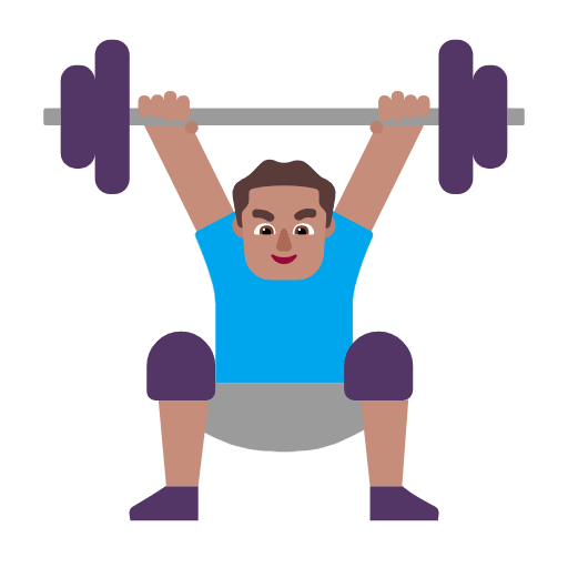 Microsoft design of the man lifting weights: medium skin tone emoji verson:Windows-11-23H2