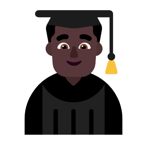 Microsoft design of the man student: dark skin tone emoji verson:Windows-11-23H2