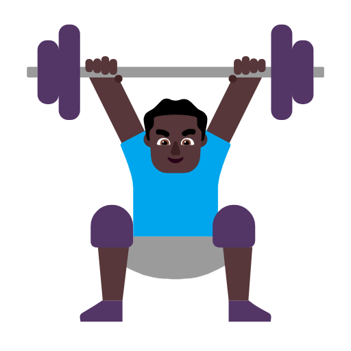 Microsoft design of the man lifting weights: dark skin tone emoji verson:Windows-11-23H2