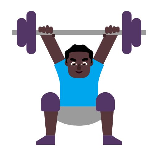 Microsoft design of the man lifting weights: dark skin tone emoji verson:Windows-11-23H2
