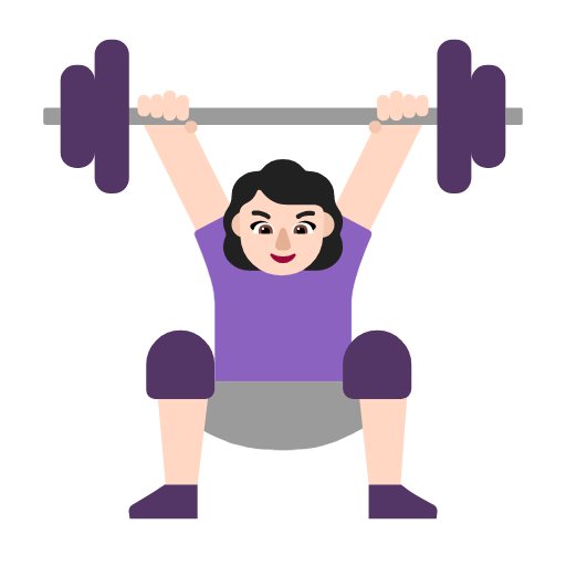Microsoft design of the woman lifting weights: light skin tone emoji verson:Windows-11-23H2