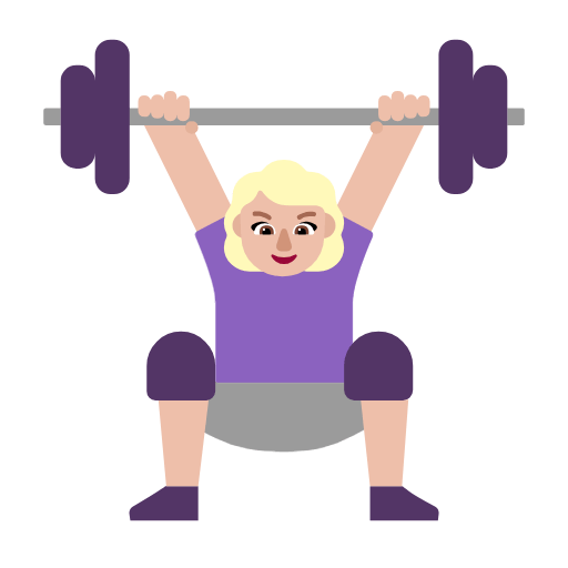 Microsoft design of the woman lifting weights: medium-light skin tone emoji verson:Windows-11-23H2