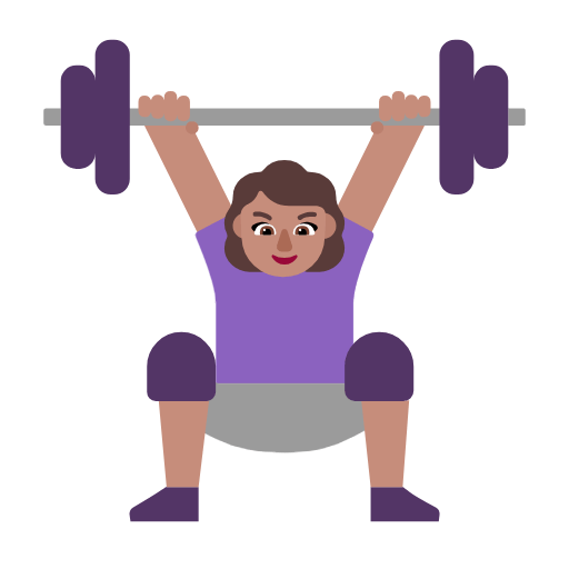 Microsoft design of the woman lifting weights: medium skin tone emoji verson:Windows-11-23H2