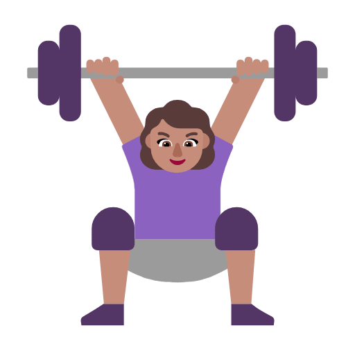 Microsoft design of the woman lifting weights: medium skin tone emoji verson:Windows-11-23H2