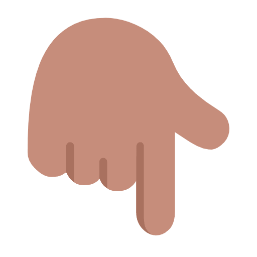 Microsoft design of the backhand index pointing down: medium skin tone emoji verson:Windows-11-23H2