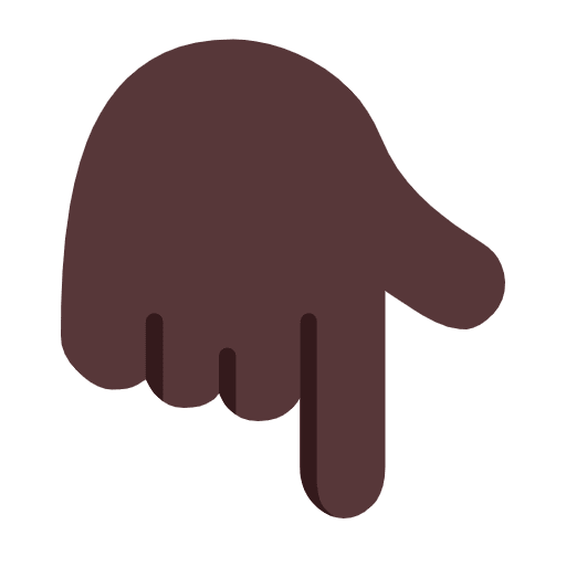 Microsoft design of the backhand index pointing down: dark skin tone emoji verson:Windows-11-23H2