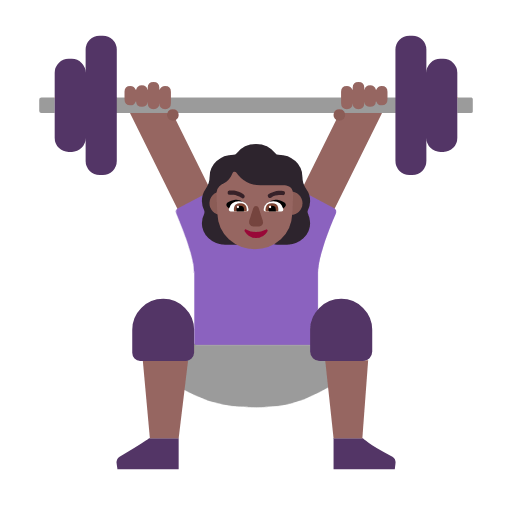 Microsoft design of the woman lifting weights: medium-dark skin tone emoji verson:Windows-11-23H2
