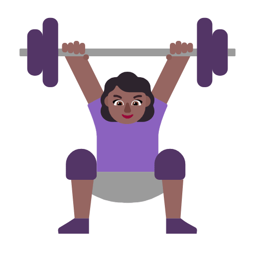 Microsoft design of the woman lifting weights: medium-dark skin tone emoji verson:Windows-11-23H2
