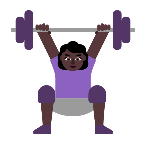 Microsoft design of the woman lifting weights: dark skin tone emoji verson:Windows-11-23H2