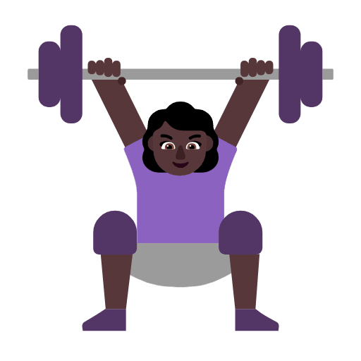 Microsoft design of the woman lifting weights: dark skin tone emoji verson:Windows-11-23H2