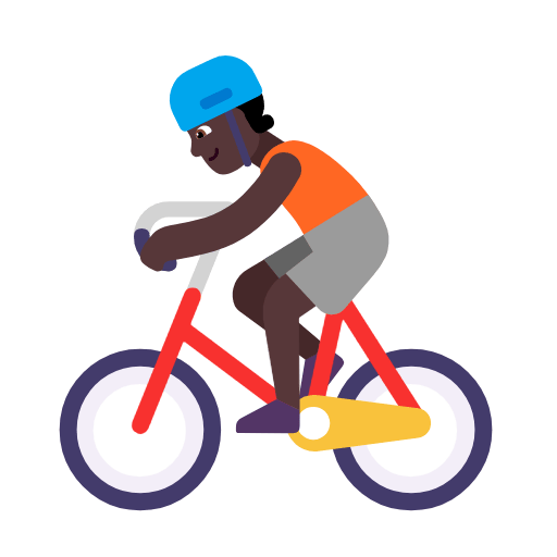Microsoft design of the person biking: dark skin tone emoji verson:Windows-11-23H2