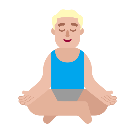 Microsoft design of the man in lotus position: medium-light skin tone emoji verson:Windows-11-23H2
