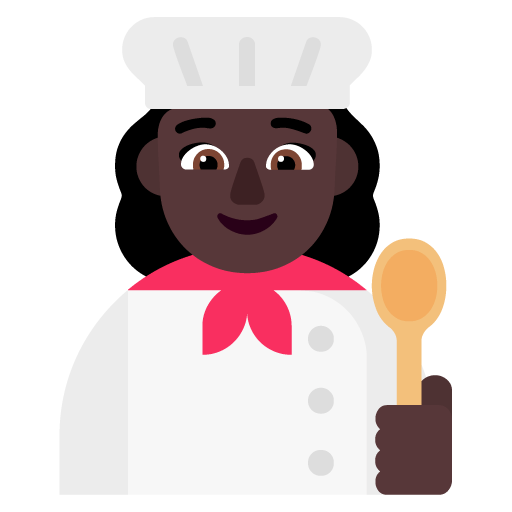 Microsoft design of the woman cook: dark skin tone emoji verson:Windows-11-22H2