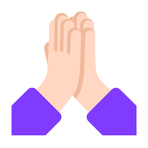 Microsoft design of the folded hands: light skin tone emoji verson:Windows-11-23H2