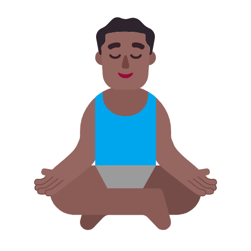 Microsoft design of the man in lotus position: medium-dark skin tone emoji verson:Windows-11-23H2