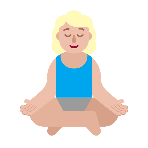 Microsoft design of the woman in lotus position: medium-light skin tone emoji verson:Windows-11-23H2