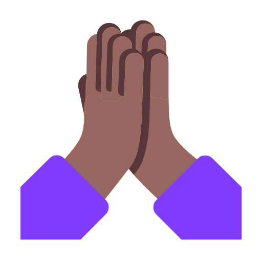 Microsoft design of the folded hands: dark skin tone emoji verson:Windows-11-23H2
