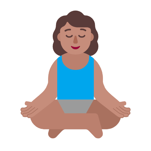 Microsoft design of the woman in lotus position: medium skin tone emoji verson:Windows-11-23H2