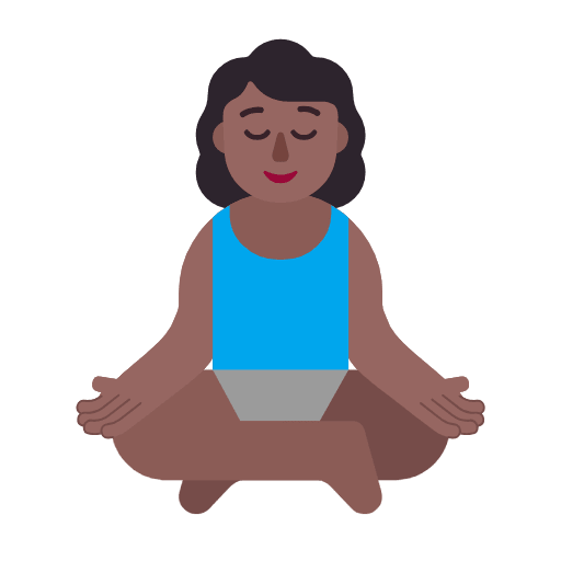 Microsoft design of the woman in lotus position: medium-dark skin tone emoji verson:Windows-11-23H2