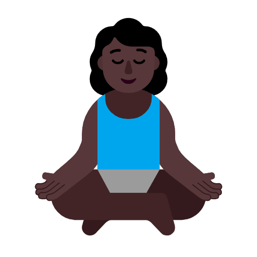 Microsoft design of the woman in lotus position: dark skin tone emoji verson:Windows-11-23H2
