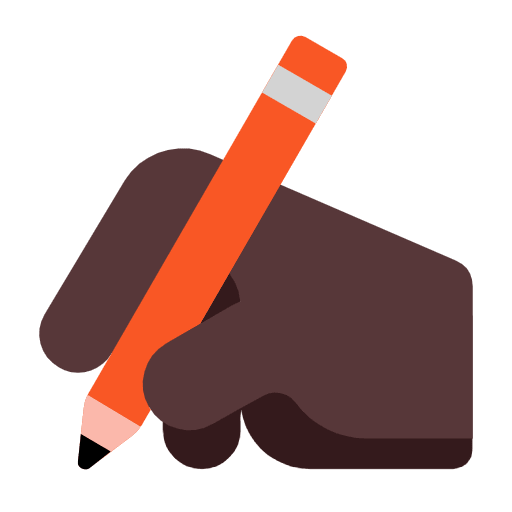 Microsoft design of the writing hand: dark skin tone emoji verson:Windows-11-23H2