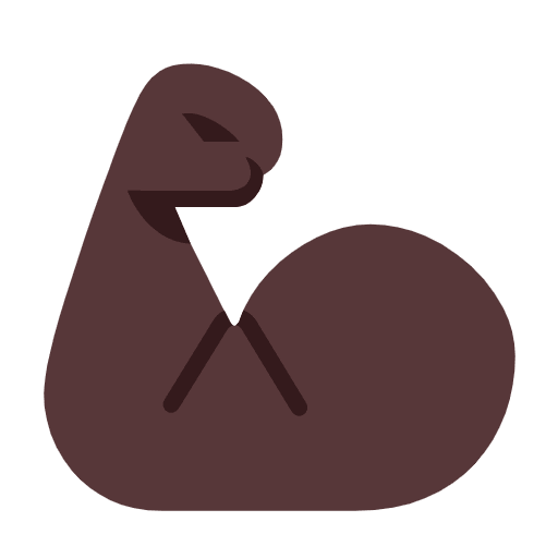 Microsoft design of the flexed biceps: dark skin tone emoji verson:Windows-11-23H2
