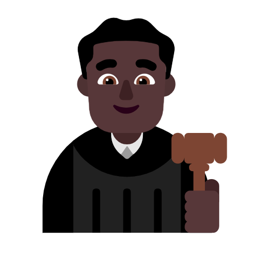 Microsoft design of the man judge: dark skin tone emoji verson:Windows-11-23H2