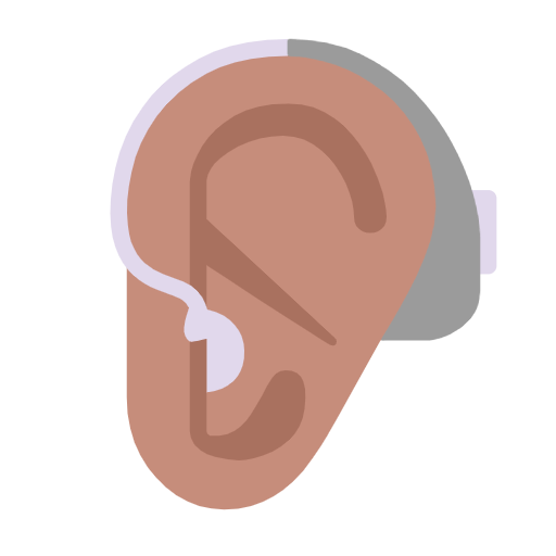 Microsoft design of the ear with hearing aid: medium skin tone emoji verson:Windows-11-23H2
